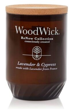 WoodWick ReNew Lavender & Cypress 13 oz. Large Candle W/Crackling Wick & Cork